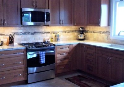 Quartz Countertops Installation and Custom Cabinetry with Under-Cabinet Lighting